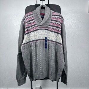 Chaps Gray Patterned Men's Sweater Size XXL